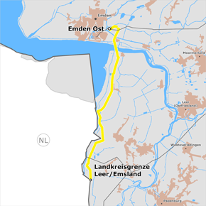 Trassenverlauf des Abschnitts NDS1 Emden Ost - Landkreisgrenze Leer/ Emsland des BBPlG-Vorhabens 1 Trassenverlauf des Abschnitts NDS1 Emden Ost - Landkreisgrenze Leer/ Emsland des BBPlG-Vorhabens 1