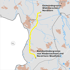 Trassenverlauf des Abschnitts NDS3 von der Gemeindegrenze Wietmarschen/Nordhorn zur Landesgrenze Niedersachsen/Nordrhein-Westfalen des BBPlG-Vorhabens 1 Trassenverlauf des Abschnitts NDS3 von der Gemeindegrenze Wietmarschen/Nordhorn zur Landesgrenze Niedersachsen/Nordrhein-Westfalen des BBPlG-Vorhabens 1