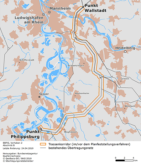 möglicher Trassenverlauf des Abschnitts Mannheim-Wallstadt – Philippsburg des BBPlG-Vorhabens 2 möglicher Trassenverlauf des Abschnitts Mannheim-Wallstadt – Philippsburg des BBPlG-Vorhabens 2