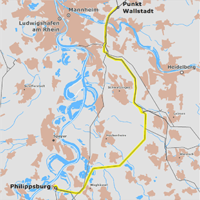möglicher Trassenverlauf des Abschnitts Punkt Wallstadt – Philippsburg des BBPlG-Vorhabens 2