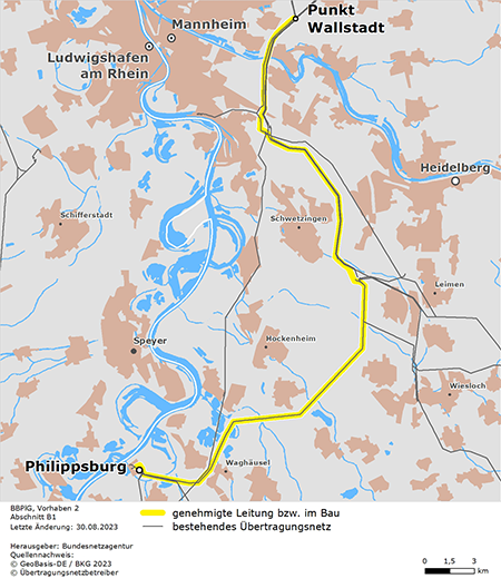 Trassenverlauf des Abschnitts Punkt Wallstadt – Philippsburg des BBPlG-Vorhabens 2