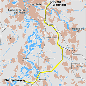 Trassenverlauf des Abschnitts Punkt Wallstadt – Philippsburg des BBPlG-Vorhabens 2