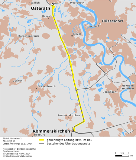 Trassenverlauf des Abschnitts Osterath – Rommerskirchen des BBPlG-Vorhabens 2 Trassenverlauf des Abschnitts Osterath – Rommerskirchen des BBPlG-Vorhabens 2
