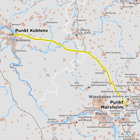 Trassenverlauf des Abschnitts Punkt Koblenz – Punkt Marxheim des BBPlG-Vorhabens 2; eine detaillierte Darstellung finden Sie in den Antragsunterlagen Trassenverlauf des Abschnitts Punkt Koblenz – Punkt Marxheim des BBPlG-Vorhabens 2; eine detaillierte Darstellung finden Sie in den Antragsunterlagen