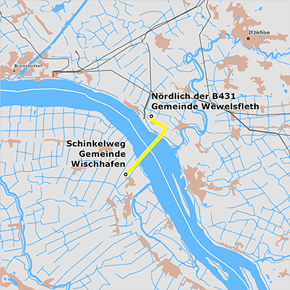 Trassenverlauf der Abschnitts Wewelsfleth – Wischhafen des BBPlG-Vorhabens 3