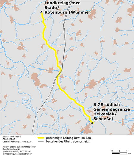 festgelegter Trassenverlauf des Abschnitts Stade / Rotenburg (Wümme) – Helvesiek / Scheeßel des BBPlG-Vorhabens 3