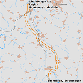 möglicher Trassenverlauf des Abschnitts zwischen der Grenze Region Hannover / Landkreis Hildesheim Edemissen/Strodthagen