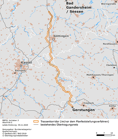 möglicher Trassenverlauf der Abschnitts Bad Gandersheim/Seesen – Gerstungen des BBPlG-Vorhabens 3