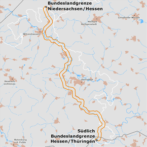 möglicher Trassenverlauf des Abschnitts Landesgrenze Niedersachsen/Hessen und südliche Landesgrenze Hessen/Thüringen des BBPlG-Vorhabens 3; eine detaillierte Darstellung finden Sie in den Antragsunterlagen