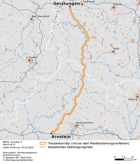 möglicher Trassenverlauf der Abschnitts Gerstungen – Arnstein des BBPlG-Vorhabens 3