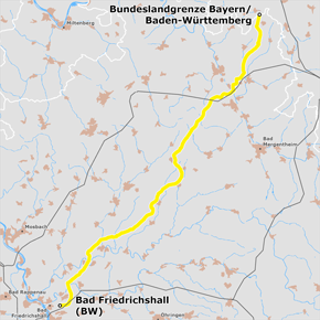 Trassenverlauf des Abschnitts Bundeslandgrenze Bayern/Baden-Württemberg – Bad Friedrichshall des BBPlG-Vorhabens 3 Trassenverlauf des Abschnitts Bundeslandgrenze Bayern/Baden-Württemberg – Bad Friedrichshall des BBPlG-Vorhabens 3