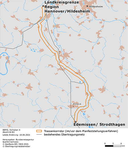 möglicher Trassenverlauf des Abschnitts zwischen der Grenze Region Hannover / Landkreis Hildesheim Edemissen/Strodthagen