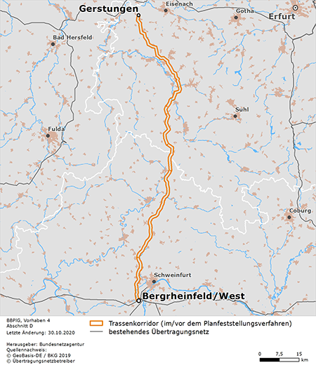 möglicher Trassenverlauf der Abschnitts Gerstungen – Bergrheinfeld West des BBPlG-Vorhabens 4