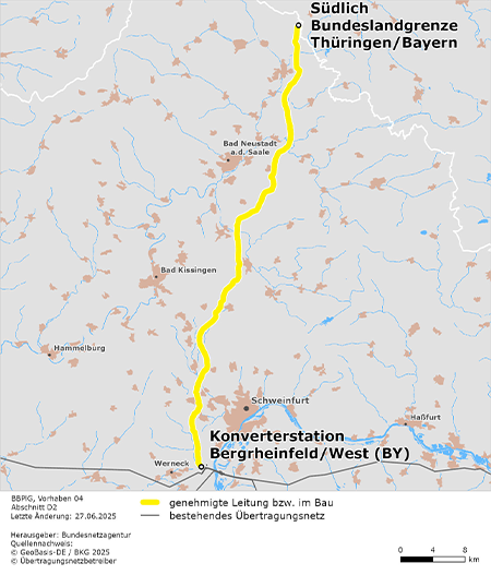 Trassenverlauf des Abschnitts Südlich Bundeslandgrenze Thüringen/Bayern - Konverterstation Bergrheinfeld/West des BBPlG-Vorhabens 4 Trassenverlauf des Abschnitts Südlich Bundeslandgrenze Thüringen/Bayern - Konverterstation Bergrheinfeld/West des BBPlG-Vorhabens 4