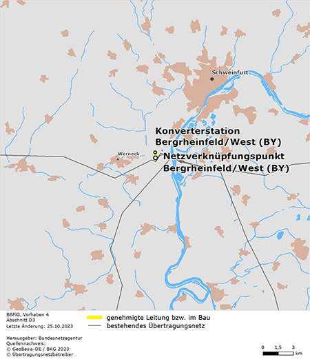 festgelegter Trassenverlauf des Abschnitts Konverterstation Bergrheinfeld/West – Netzverknüpfungspunkt Bergrheinfeld/West des BBPlG-Vorhabens 4 festgelegter Trassenverlauf des Abschnitts Konverterstation Bergrheinfeld/West – Netzverknüpfungspunkt Bergrheinfeld/West des BBPlG-Vorhabens 4