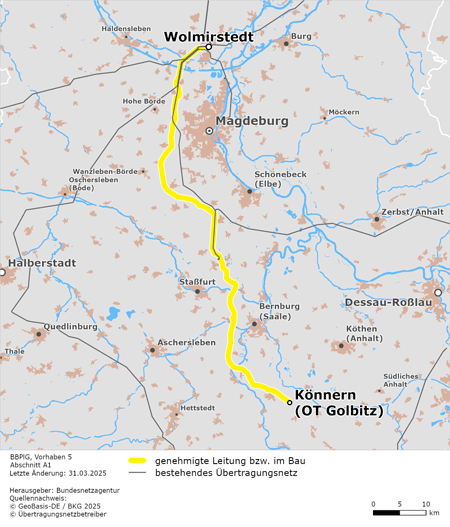 möglicher Trassenverlauf des Abschnitts Sachsen-Anhalt Nord des BBPlG-Vorhabens 5