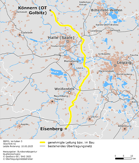 möglicher Trassenverlauf des Abschnitts Sachsen-Anhalt Süd / Thüringen Nord des BBPlG-Vorhabens 5