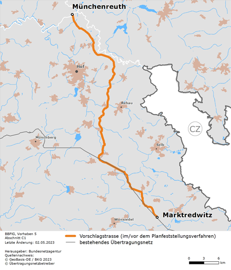 möglicher Trassenverlauf des Abschnitts Münchenreuth – Marktredwitz des BBPlG-Vorhabens 5