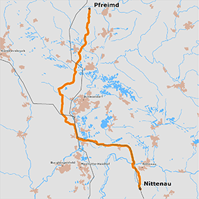 möglicher Trassenverlauf des Abschnitts Pfreimd – Nittenau des BBPlG-Vorhabens 5
