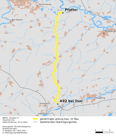 möglicher Trassenverlauf des Abschnitts Pfatter – A92 bei Isar des BBPlG-Vorhabens 5