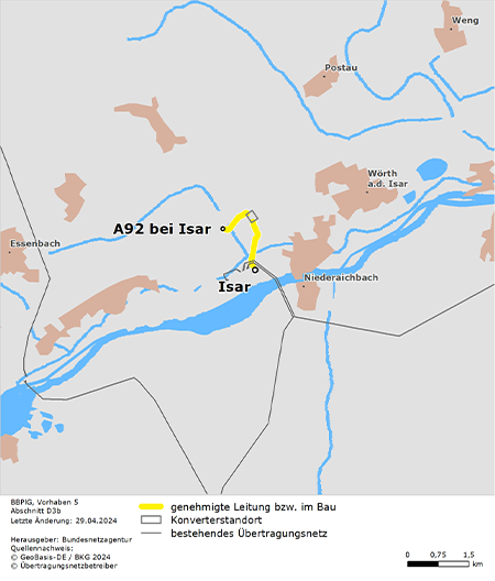 möglicher Trassenverlauf des Abschnitts Konverterbereich Isar des BBPlG-Vorhabens 5