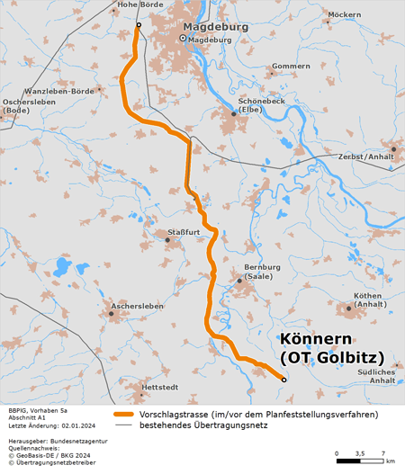 möglicher Trassenverlauf des Abschnitts Sachsen-Anhalt Nord des BBPlG-Vorhabens 5a