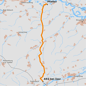 möglicher Trassenverlauf des Abschnitts Pfatter – A92 bei Isar des BBPlG-Vorhabens 5a