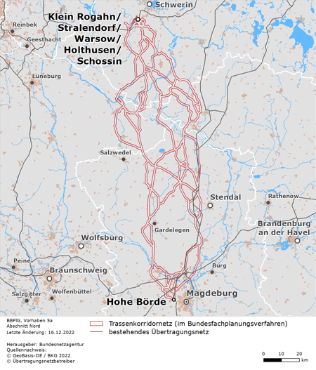 möglicher Trassenverlauf des Abschnitts Klein Rogahn / Stralendorf / Warsow / Holthusen / Schossin – Landkreis Börde des BBPlG-Vorhabens 5a