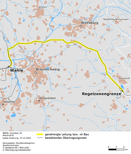 Trassenverlauf des Abschnitts Regelzonengrenze – Wahle des BBPlG-Vorhabens 10 Trassenverlauf des Abschnitts Regelzonengrenze – Wahle des BBPlG-Vorhabens 10