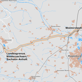 möglicher Trassenverlauf des Abschnitts Landesgrenze Niedersachsen/Sachsen-Anhalt – Wolmirstedt des BBPlG-Vorhabens 10