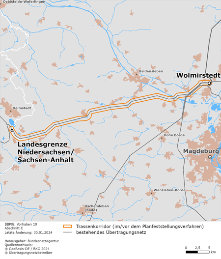 Trassenverlauf des Abschnitts Landesgrenze Niedersachsen/Sachsen-Anhalt – Wolmirstedt des BBPlG-Vorhabens 10 Trassenverlauf des Abschnitts Landesgrenze Niedersachsen/Sachsen-Anhalt – Wolmirstedt des BBPlG-Vorhabens 10
