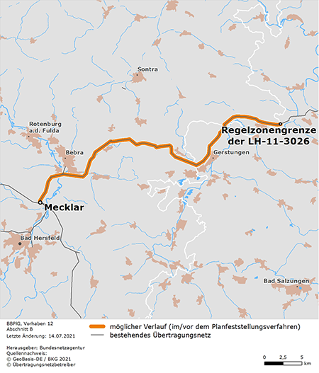 Trassenverlauf des Abschnitts B (Regelzonengrenze – Mecklar) des BBPlG-Vorhabens 12 Trassenverlauf des Abschnitts B (Regelzonengrenze – Mecklar) des BBPlG-Vorhabens 12