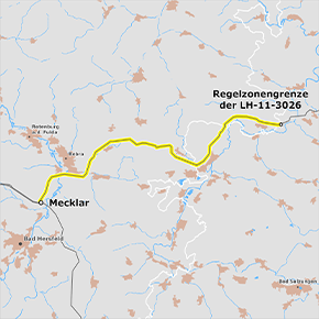 möglicher Trassenverlauf des Abschnitts B (Regelzonengrenze – Mecklar) des BBPlG-Vorhabens 12