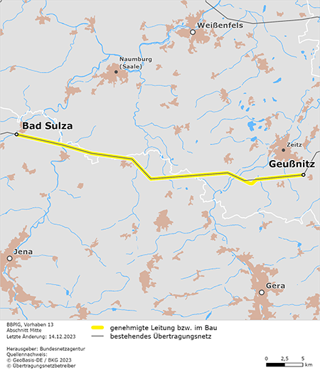 Trassenverlauf des Abschnitts Geußnitz – Bad Sulza des BBPlG-Vorhabens 13