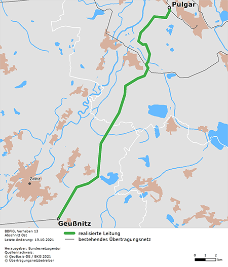 Trassenverlauf des Abschnitts Pulgar – Geußnitz des BBPlG-Vorhabens 13