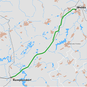 Trassenverlauf des Abschnitts West (Weida - Remptendorf) des BBPlG-Vorhabens 14