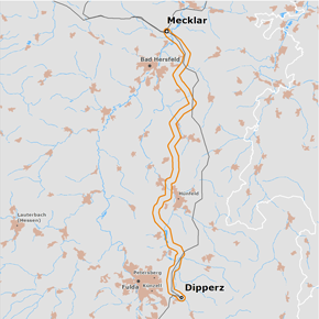 möglicher Trassenverlauf des Abschnitts Mecklar - Dipperz des BBPlG-Vorhabens 17