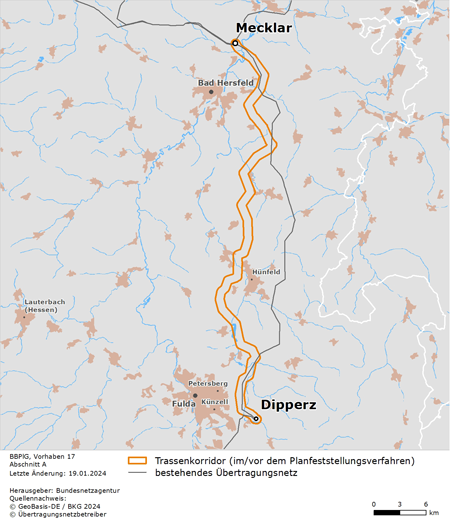möglicher Trassenverlauf des Abschnitts Mecklar - Dipperz des BBPlG-Vorhabens 17 möglicher Trassenverlauf des Abschnitts Mecklar - Dipperz des BBPlG-Vorhabens 17