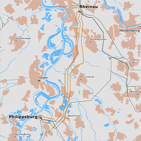 möglicher Trassenverlauf des Abschnitts Rheinau – Philippsburg des BBPlG-Vorhabens 19