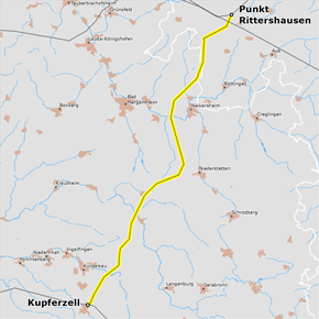 möglicher Trassenverlauf des Abschnitts Punkt Rittershausen – Kupferzell des BBPlG-Vorhabens 20
