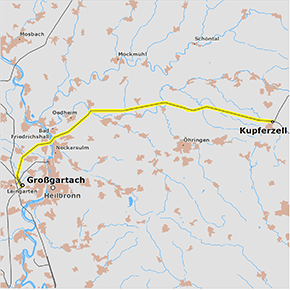 möglicher Trassenverlauf des Abschnitts Kupferzell – Großgartach des BBPlG-Vorhabens 20