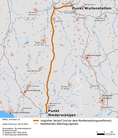 Trassenverlauf der Leitung Wullenstetten – Niederwangen (BBPlG-Vorhaben 25)