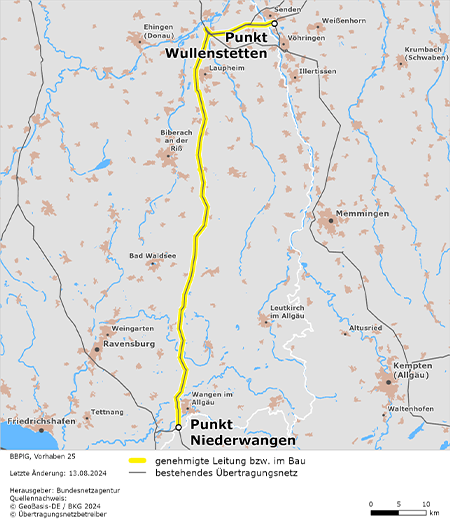 Trassenverlauf der Leitung Wullenstetten – Niederwangen (BBPlG-Vorhaben 25) Trassenverlauf der Leitung Wullenstetten – Niederwangen (BBPlG-Vorhaben 25)