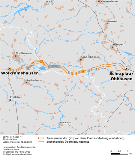 möglicher Trassenverlauf des Abschnitts Nord des BBPlG-Vorhabens 44