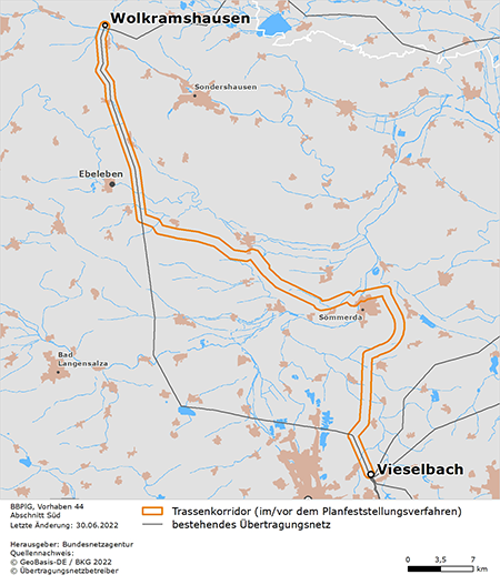 möglicher Trassenverlauf des Abschnitts Süd des BBPlG-Vorhabens 44