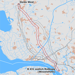 möglicher Trassenverlauf des Abschnitts Heide West – B 431 südlich Roßkopp (Wewelsfleth) des BBPlG-Vorhabens 48 möglicher Trassenverlauf des Abschnitts Heide West – B 431 südlich Roßkopp (Wewelsfleth) des BBPlG-Vorhabens 48