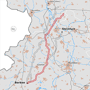 möglicher Trassenverlauf des Abschnitts Steinfurt – Borken des BBPlG-Vorhabens 48