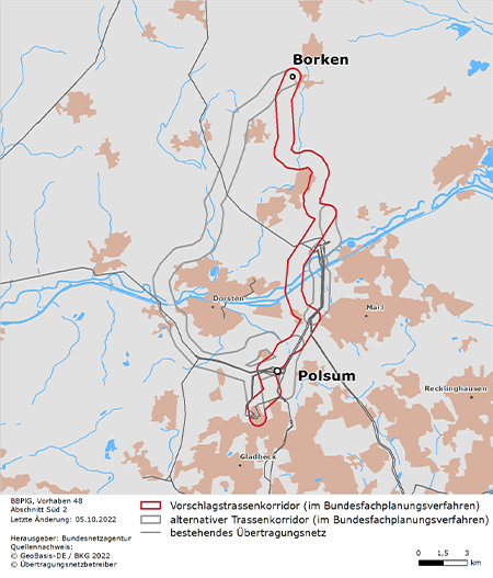 möglicher Trassenverlauf des Abschnitts Borken – Polsum des BBPlG-Vorhabens 48