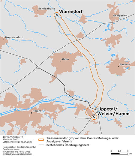 Trassenkorridor des Abschnitts Warendorf - Lippetal/Welver/Hamm des BBPlG-Vorhabens 49 Trassenkorridor des Abschnitts Warendorf - Lippetal/Welver/Hamm des BBPlG-Vorhabens 49