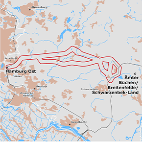 möglicher Trassenverlauf des Abschnitts Ost des BBPlG-Vorhabens 51